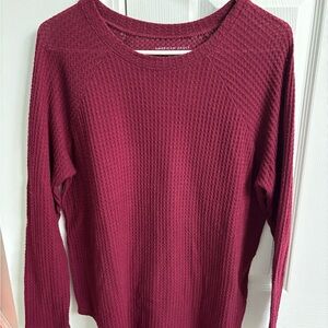 American Eagle Burgundy Waffle Knit Long Sleeve Tee